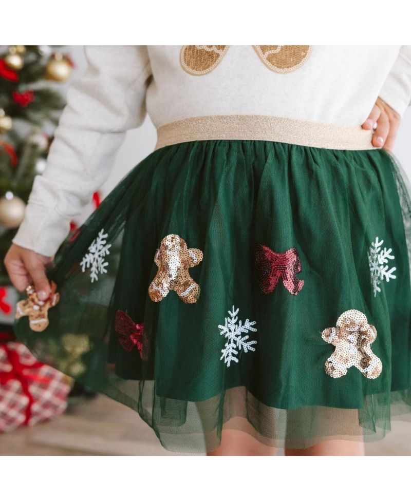Little and Big Girls Gingerbread Joy Sequin Christmas Tutu Skirt