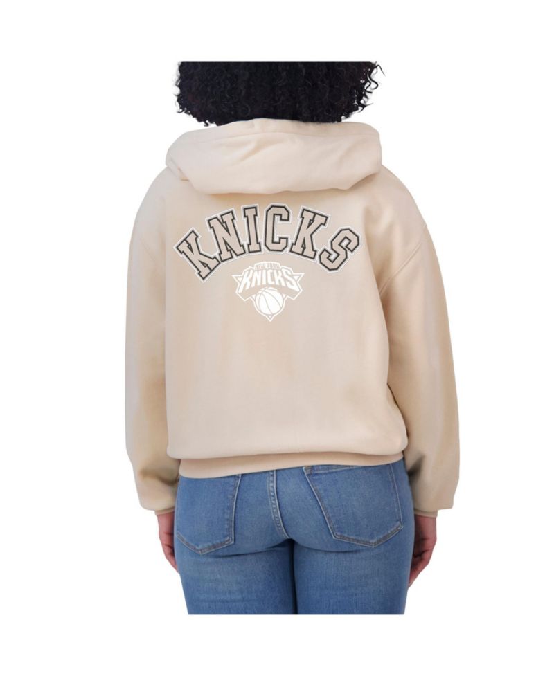 Women's Cream New York Knicks Plus Size Tonal Felt Patch Full-Zip Hoodie