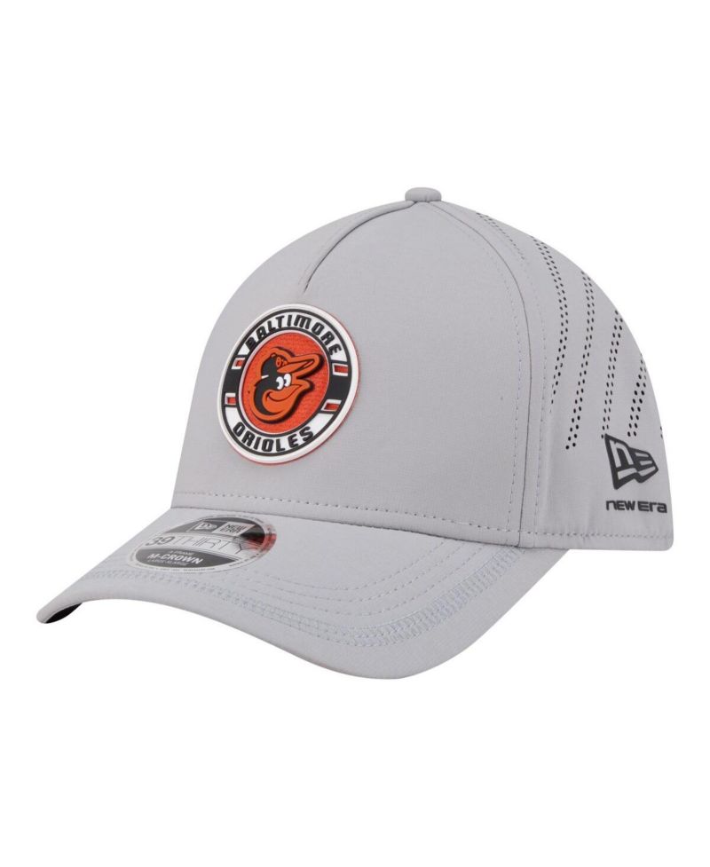 Men's Gray Baltimore Orioles Patch 39THIRTY A-Frame M-Crown Perforated Flex Hat