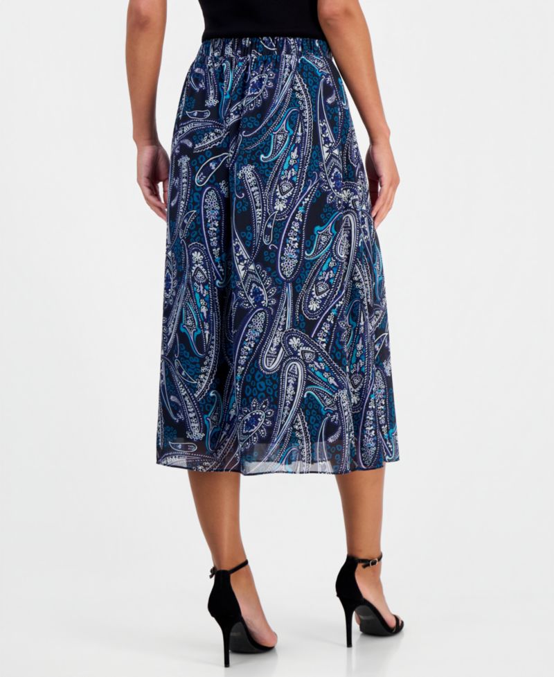 Women's Printed Pleated Pull-On Midi Skirt
