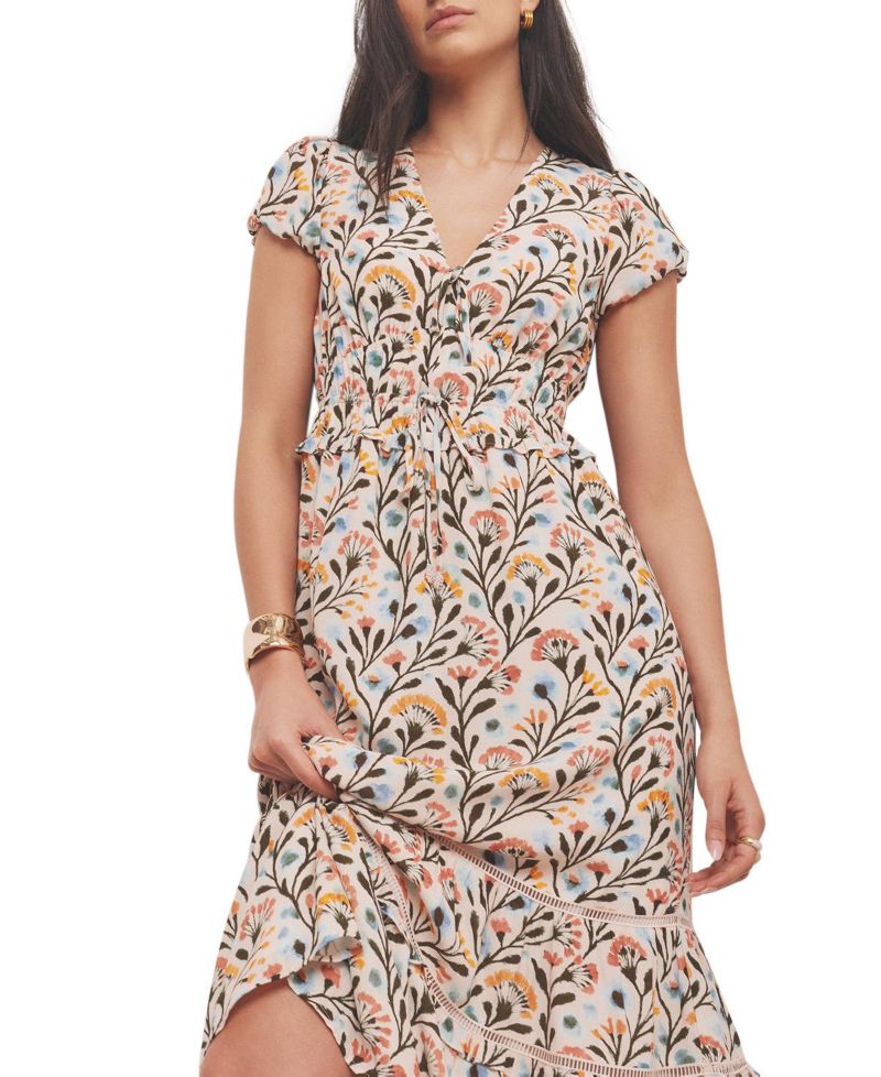 Women's Floral Print V-Neck Midi Dress