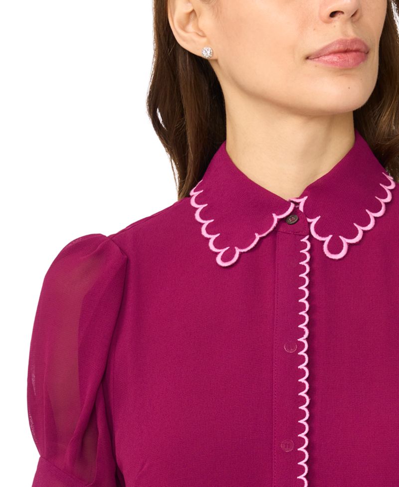 Women's Scallop Contrast Trim Button-Up Top