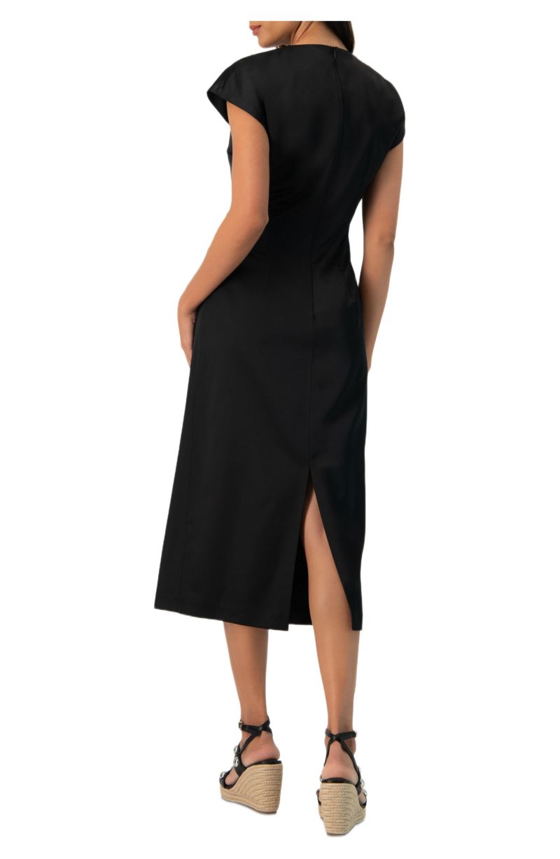 Women's Off-Shoulder Straight Satin Dress with Side Knot