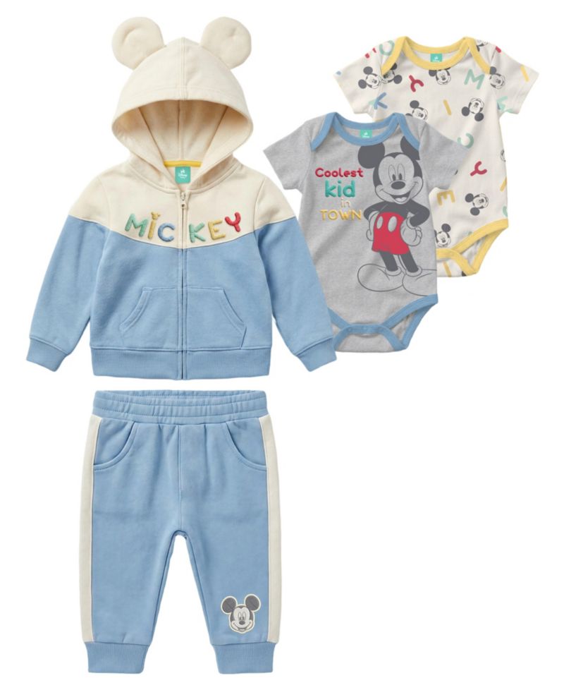 Baby Boys' Mickey Mouse Long-Sleeve Hoodie, 2 Bodysuit and Pants, 4-Piece Set