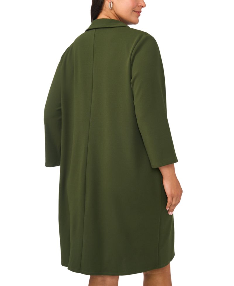 Plus Size Pocket Shift V-Neck 3/4-Sleeve Dress