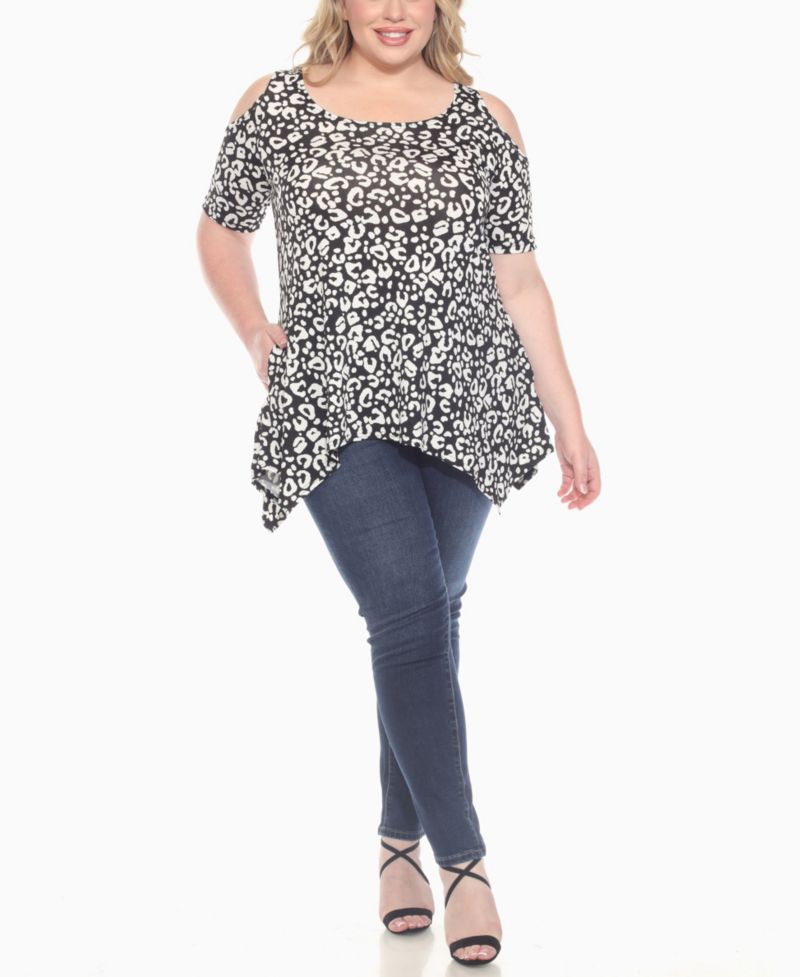 Plus Size Cold Shoulder Leopard Print Short Sleeve Knit Top