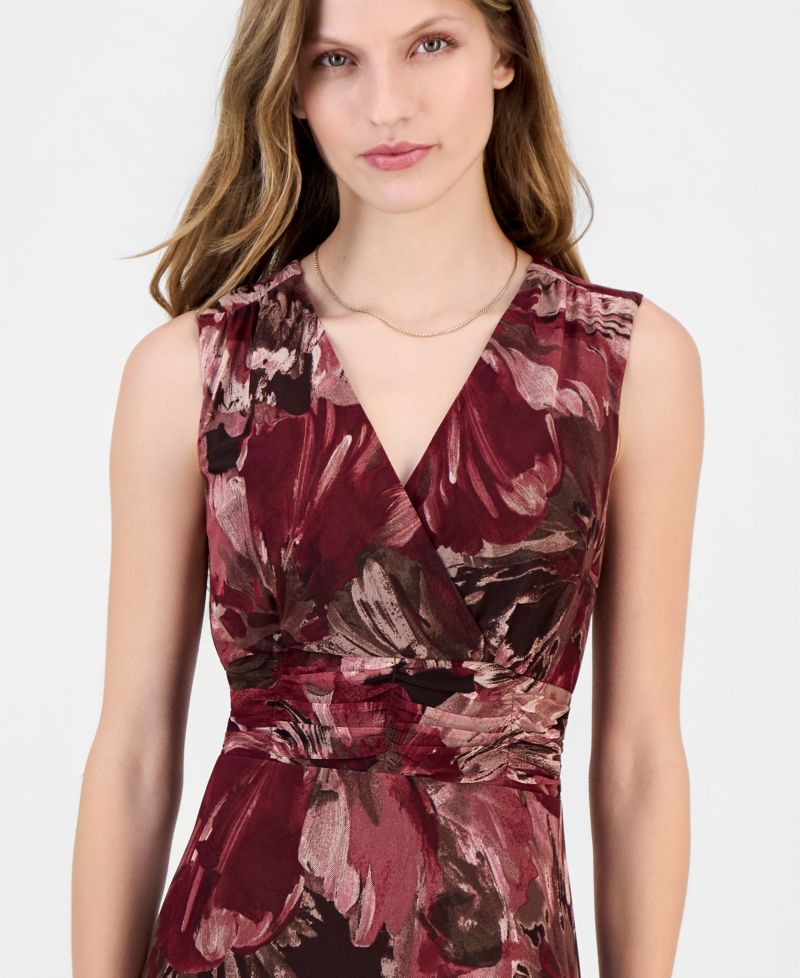 Women's Printed Surplice-Neck Maxi Dress