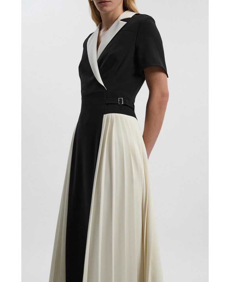 Women's Tailored Crepe Pleated Midi Shirt Dress