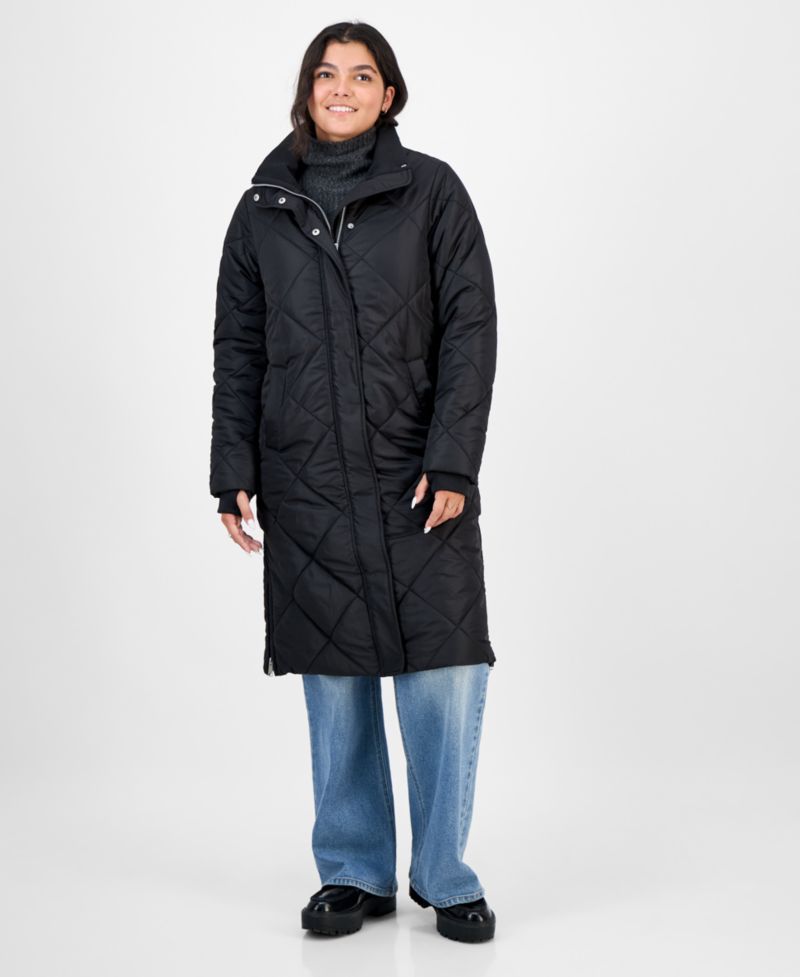 Juniors' Shawl-Collar Quilted Coat