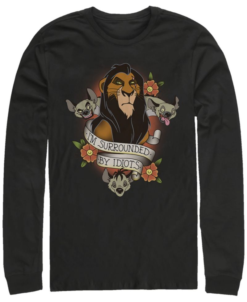 Disney Men's Lion King Scar Surrounded by Idiots Tattoo, Long Sleeve T-Shirt