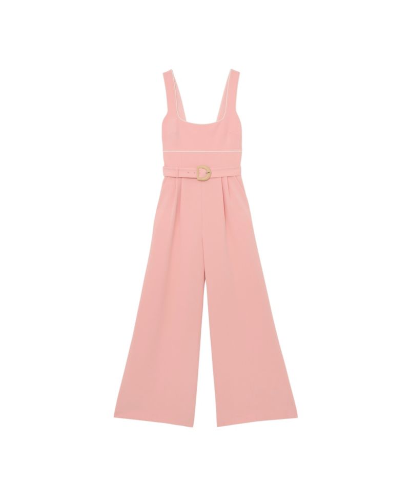Women's Tipped Wide-Leg Belted Jumpsuit