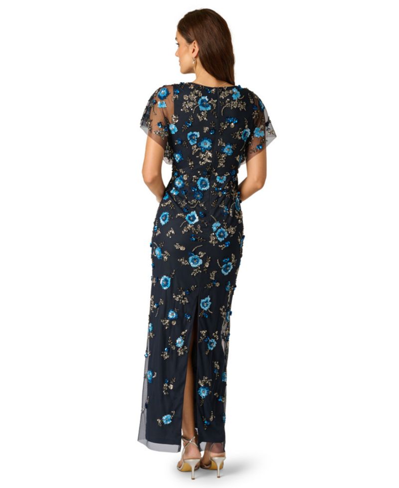 Women's Beaded Mesh Column Dress