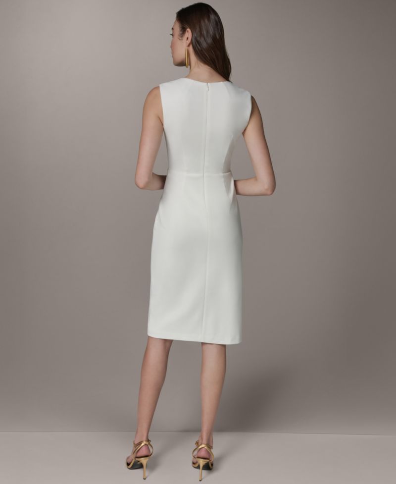 Women's Square Neck Sheath Sleeveless Hardware Midi Dress
