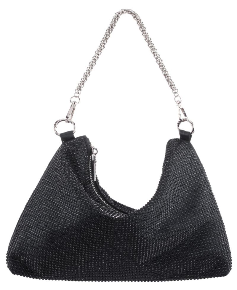 Crystal Embellished Zipper Hobo Bag
