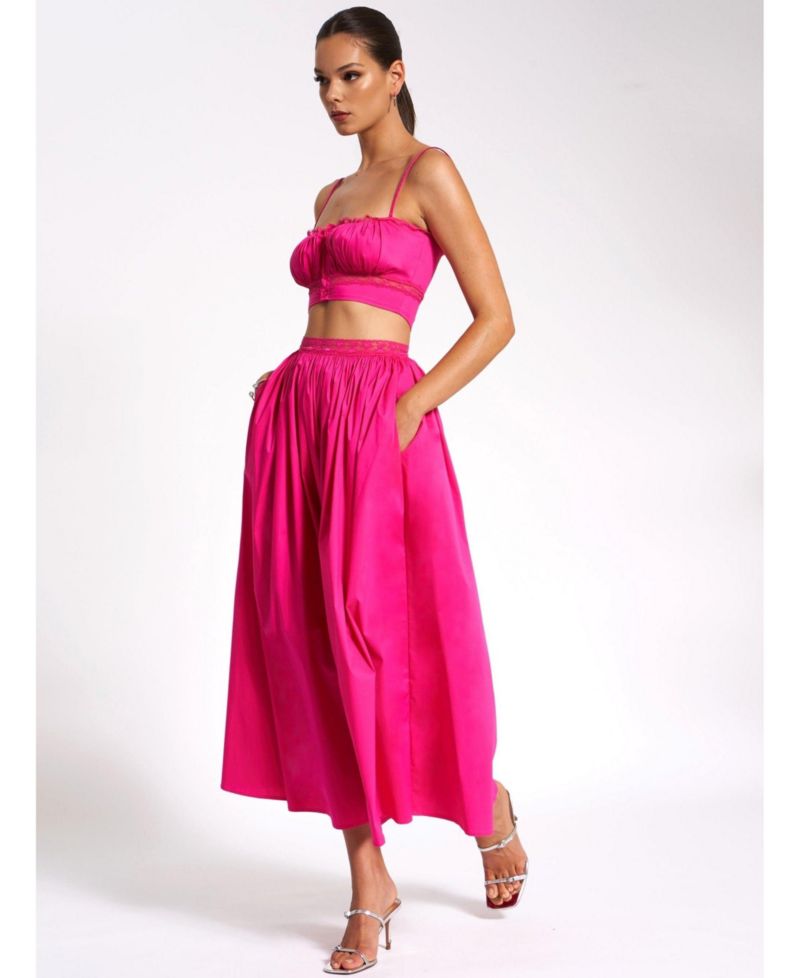 Women's Martha Fuchsia Cotton Poplin Maxi Skirt With Lace Trim