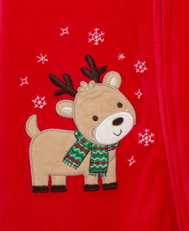 Baby Boys' Reindeer Velour Long-Sleeve Footed Coveralls