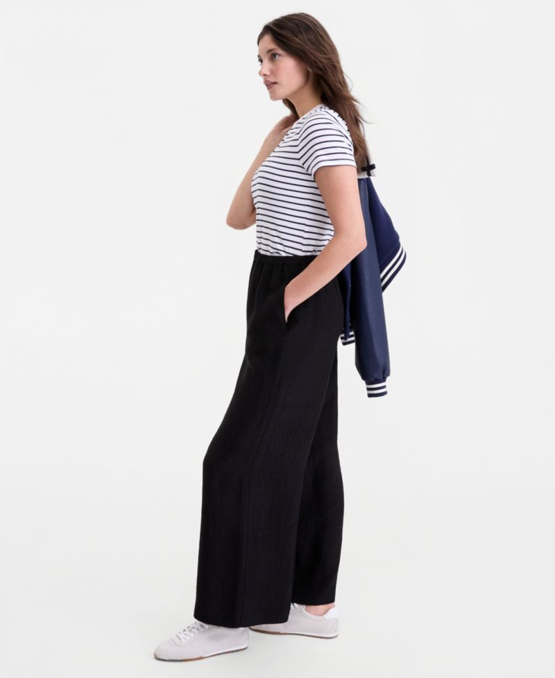 Women's Crinkle Satin Wide-Leg Pull-On Pants, Regular & Short