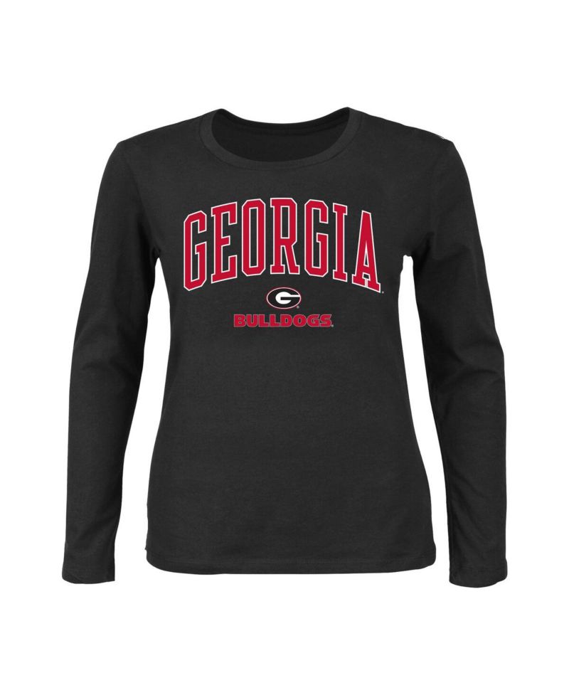 Women's Black Georgia Bulldogs Plus Size Arch Over Logo Crew Neck Long Sleeve T-shirt