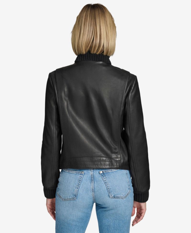 Women's Beatrix Rib-Knit Trimmed Leather Jacket