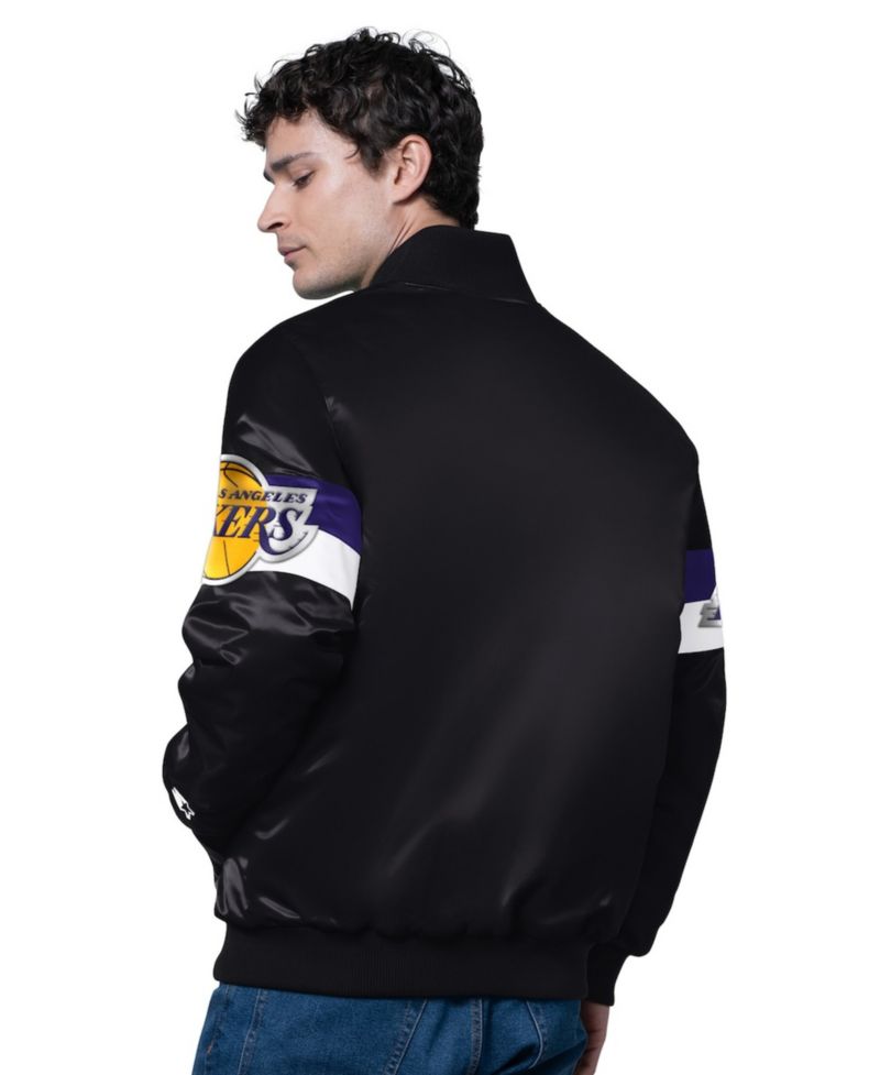 Men's Black Los Angeles Lakers Triple Option Varsity Full-Snap Satin Jacket