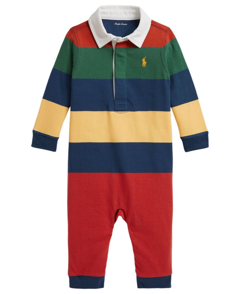 Baby Boys' Striped Cotton Rugby Coverall