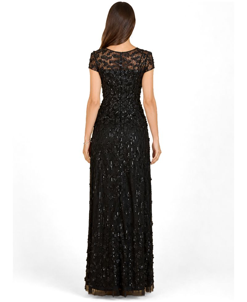 Women's 3D Floral Embellished Cap Sleeve Gown