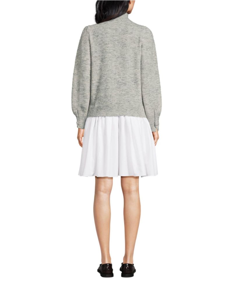 Women's Fuzzy Lantern Sleeve Mock Neck Mini Twofer Dress