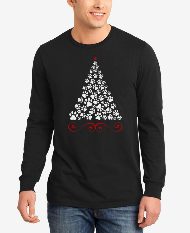 Men's Paw Christmas Tree Word Art Long Sleeve T-Shirt