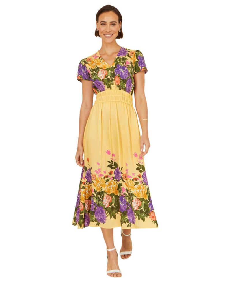 Women's Floral Mirror Print Viscose Midi Dress