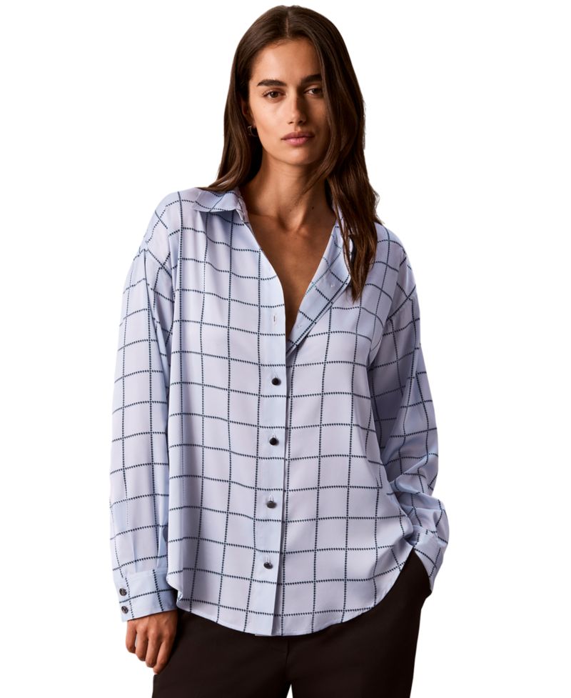Women's Plaid Long-Sleeve Button-Up Shirt