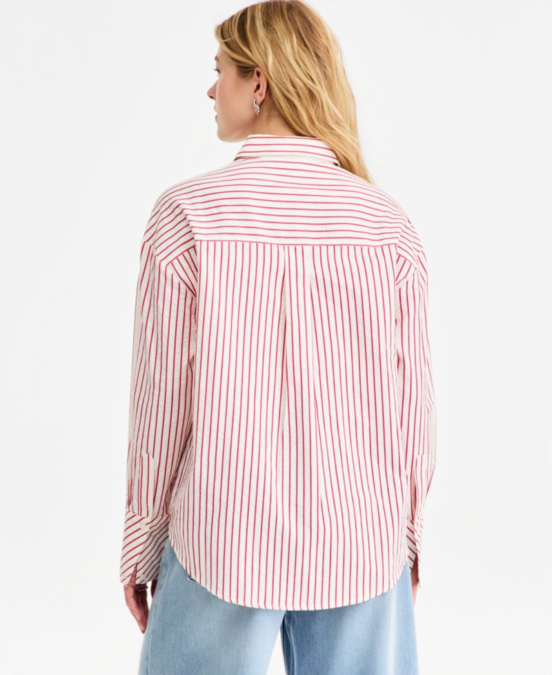 Women's Textured Seersucker Striped Button-Front Shirt