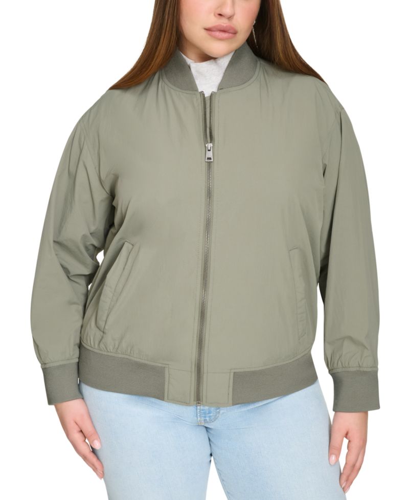 Trendy Plus Size Lightweight Zip-Front Bomber Jacket