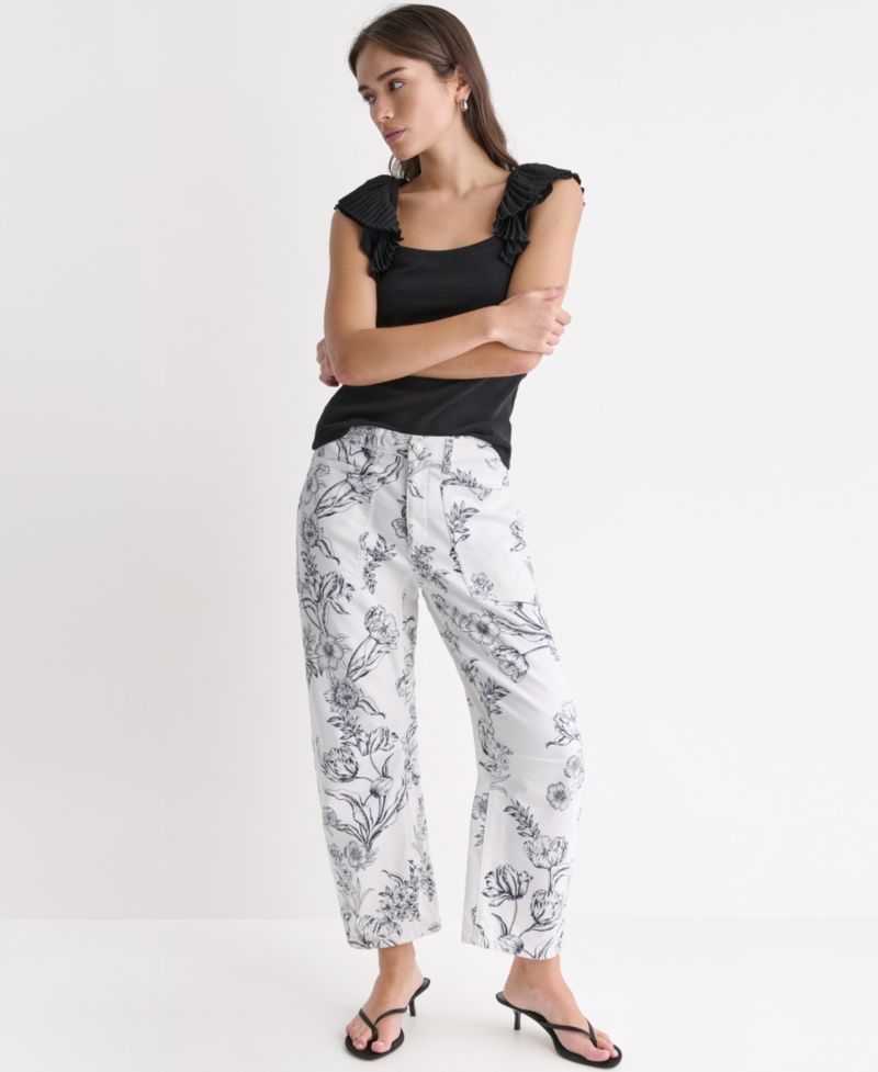 Women's Printed Flat-Front Barrel Leg Jeans