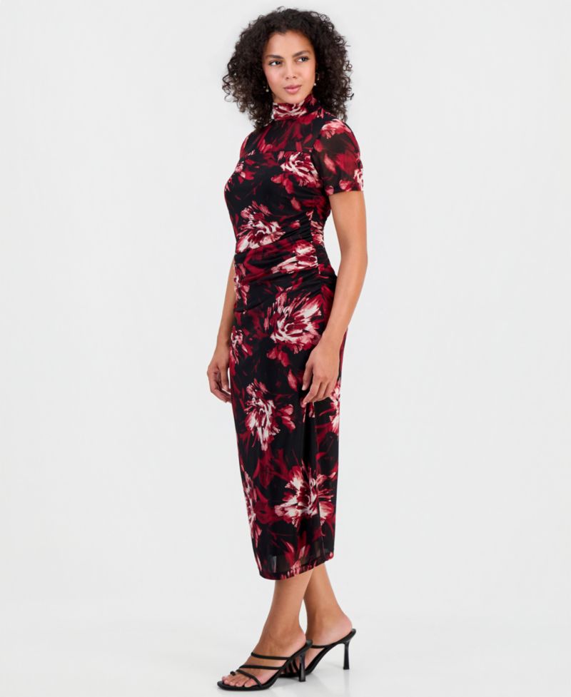 Women's Floral-Print Short-Sleeve Mesh Dress