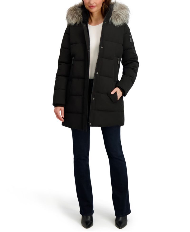 Women's Faux-Fur-Trim Hooded Puffer Coat