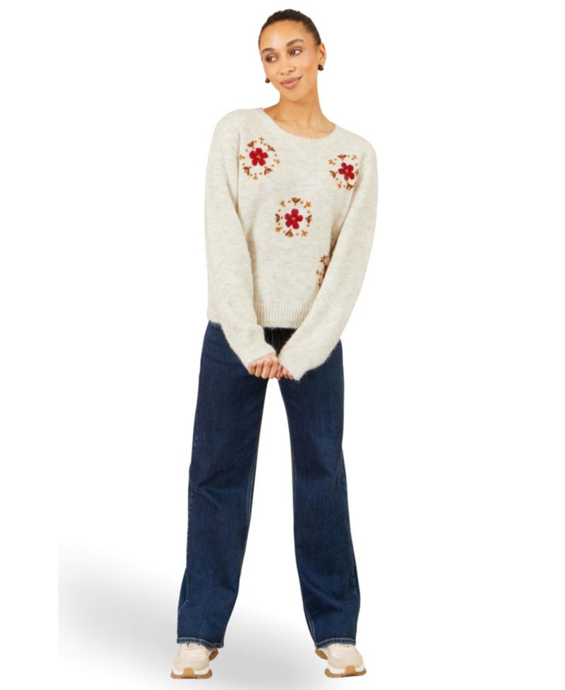 Women's Patch Floral Embroidered Relaxed Pullover