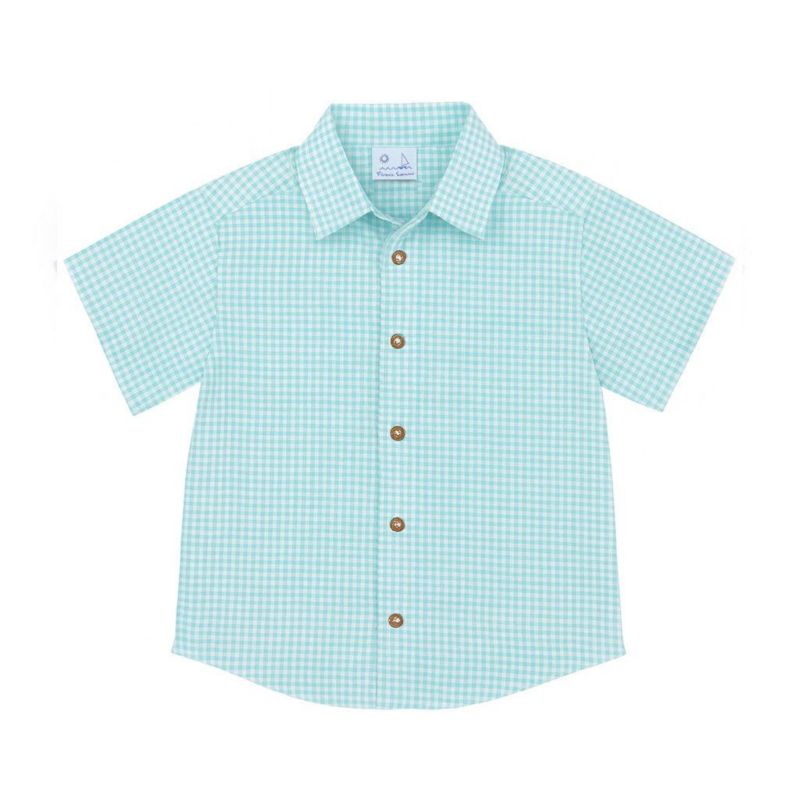 Little Boys Gingham Linen Look Camp Shirt