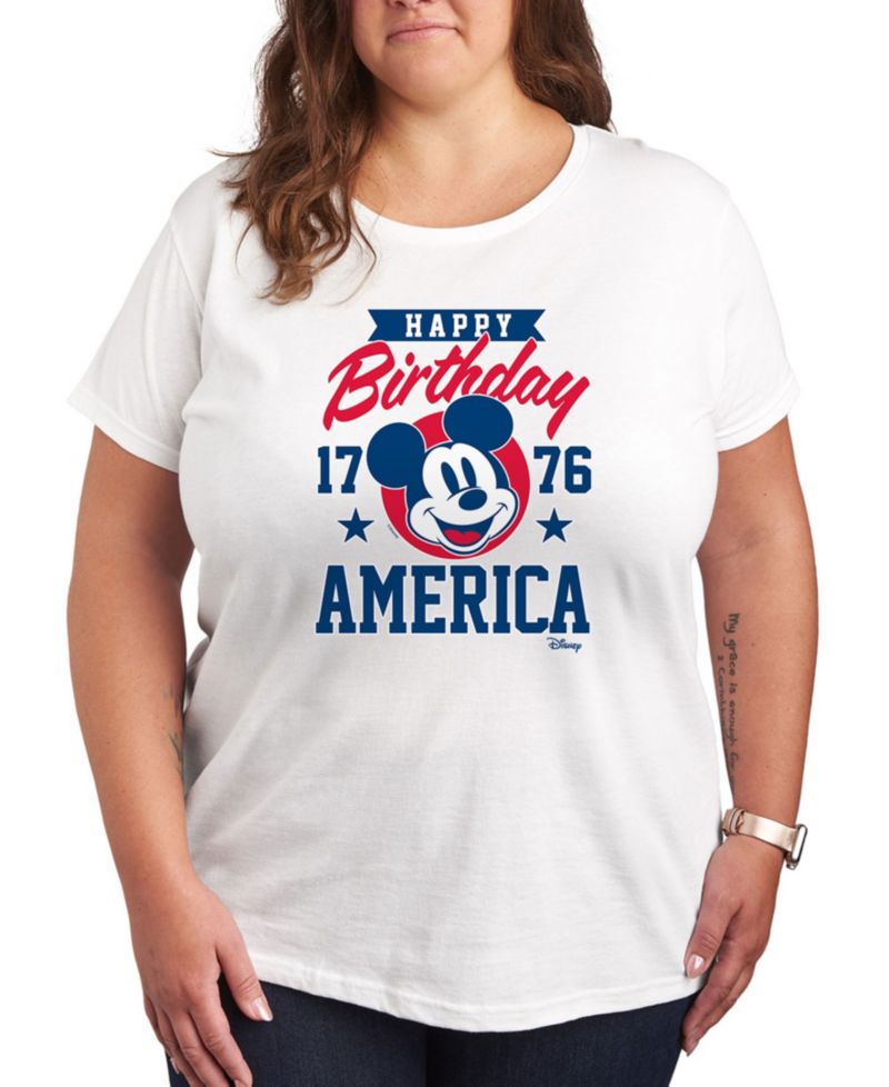 Plus Size Disney Mickey Happy Birthday America Graphic T-Shirt