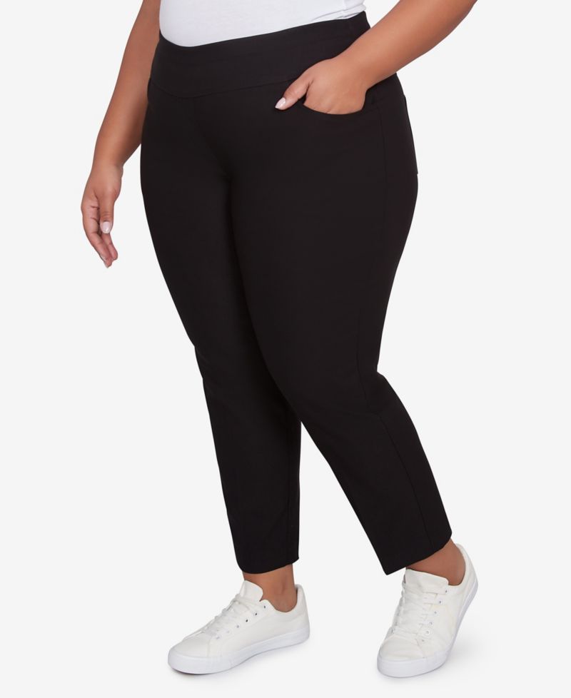 Plus Size Silk Tech Pull-On Ankle Straight-Leg Pants