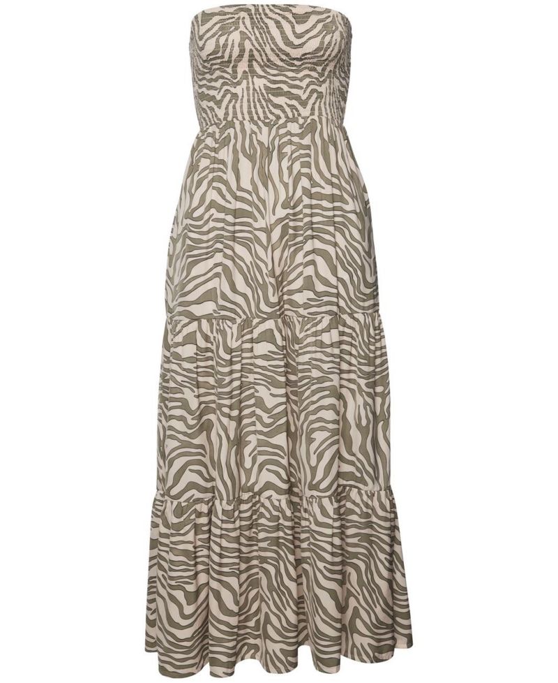 Women's Animal Print Strapless A-Line Maxi Dress