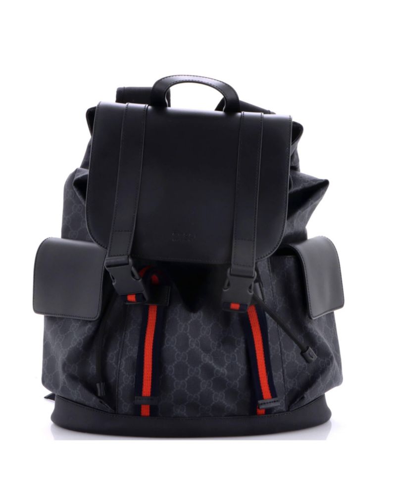 Large Double Pocket Buckle Backpack GG Coated Canvas