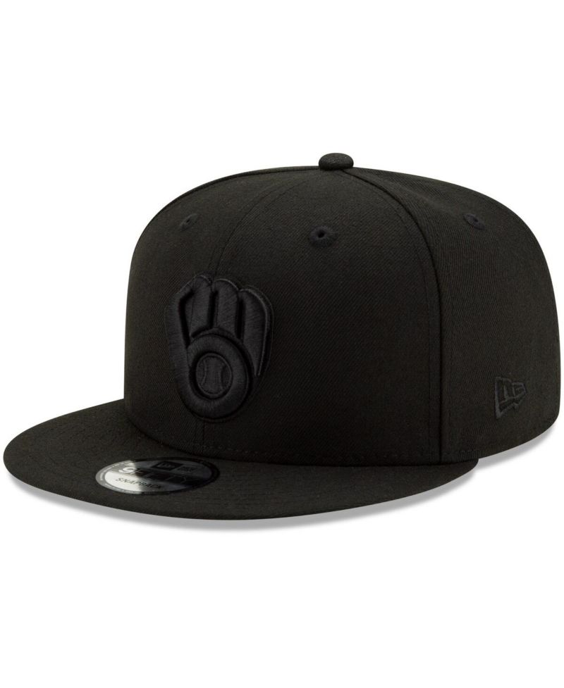 Men's Milwaukee Brewers Black on Black 9FIFTY Snapback Adjustable Hat - Black
