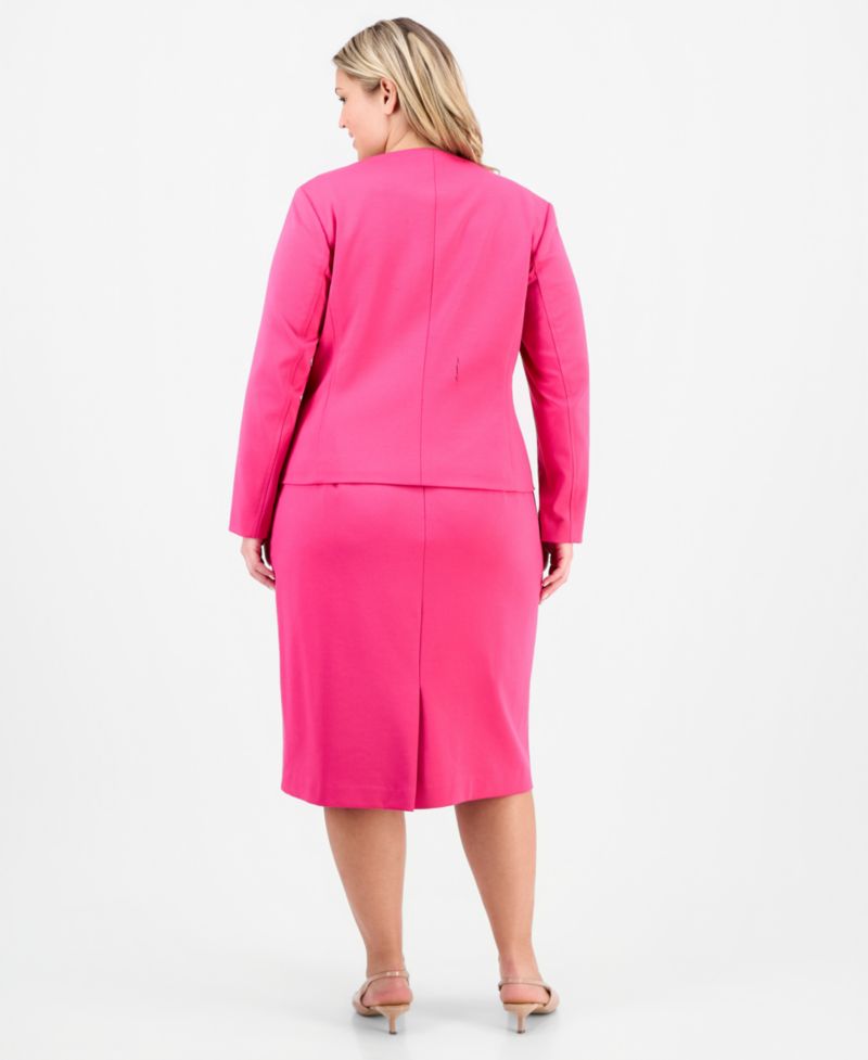 Plus Size Square-Neck Button-Front Ponte 2 Piece Skirt Suit