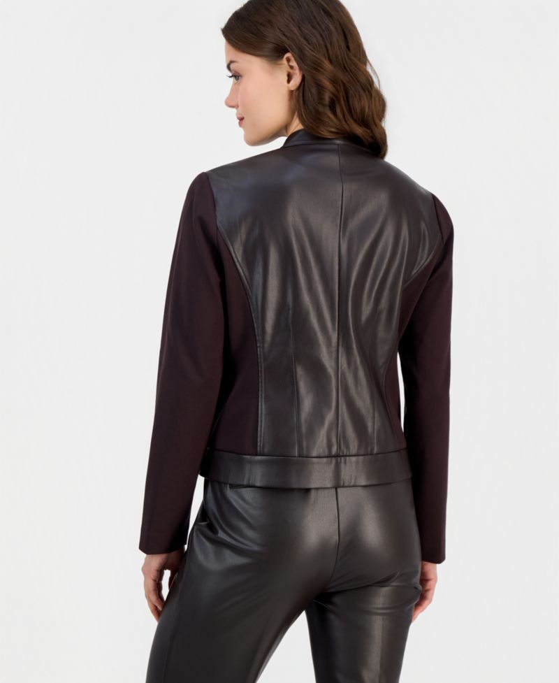 Petite Mod Moto Zipper-Front Mandarin Collar Jacket