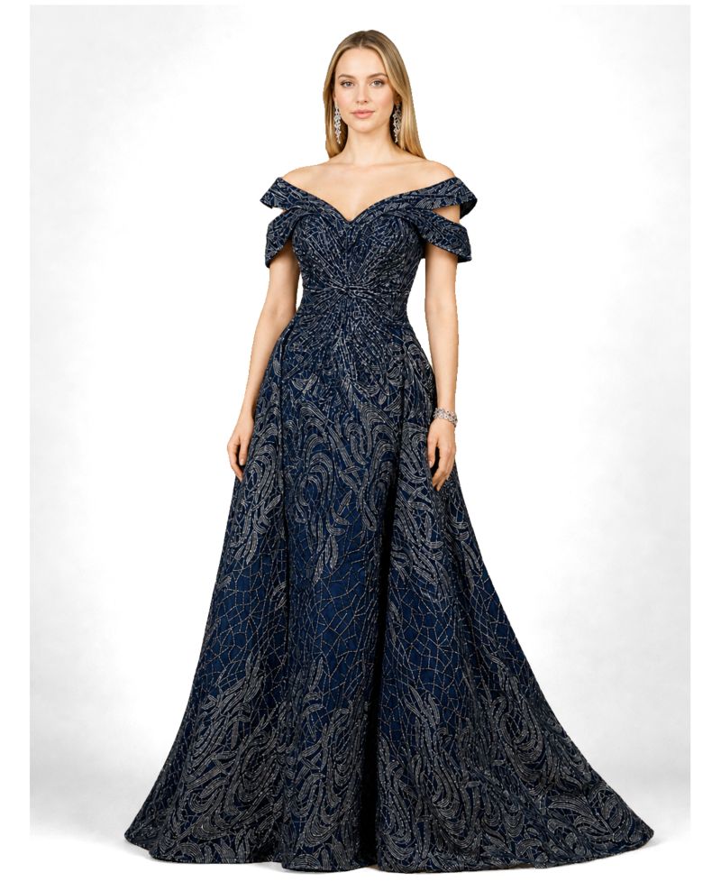 Women's Off Shoulder Mermaid Lace Gown with Overskirt