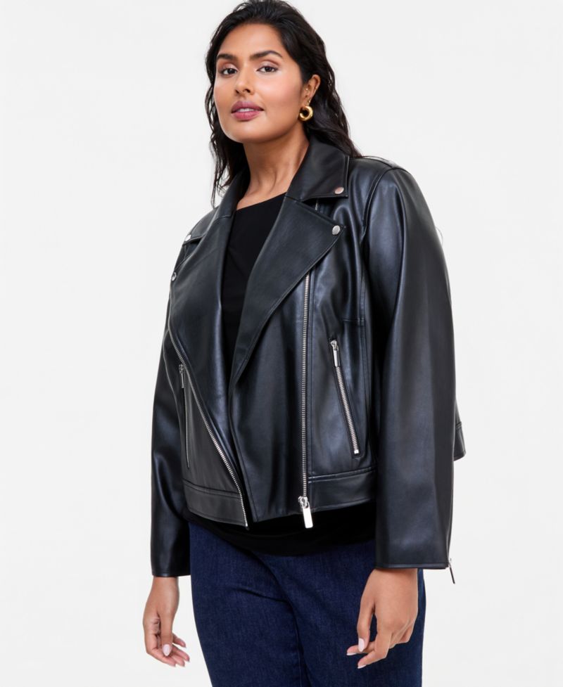 Plus Size Biker Faux Leather Jacket
