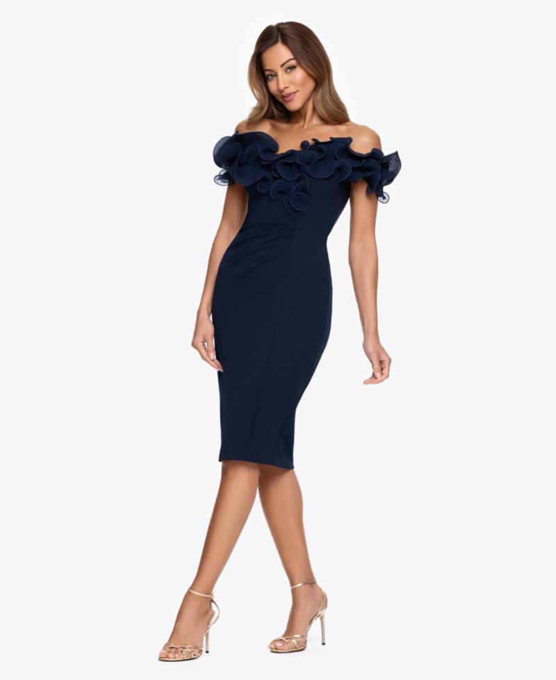 Women's Ruffled Off-The-Shoulder Scuba Crepe Dress