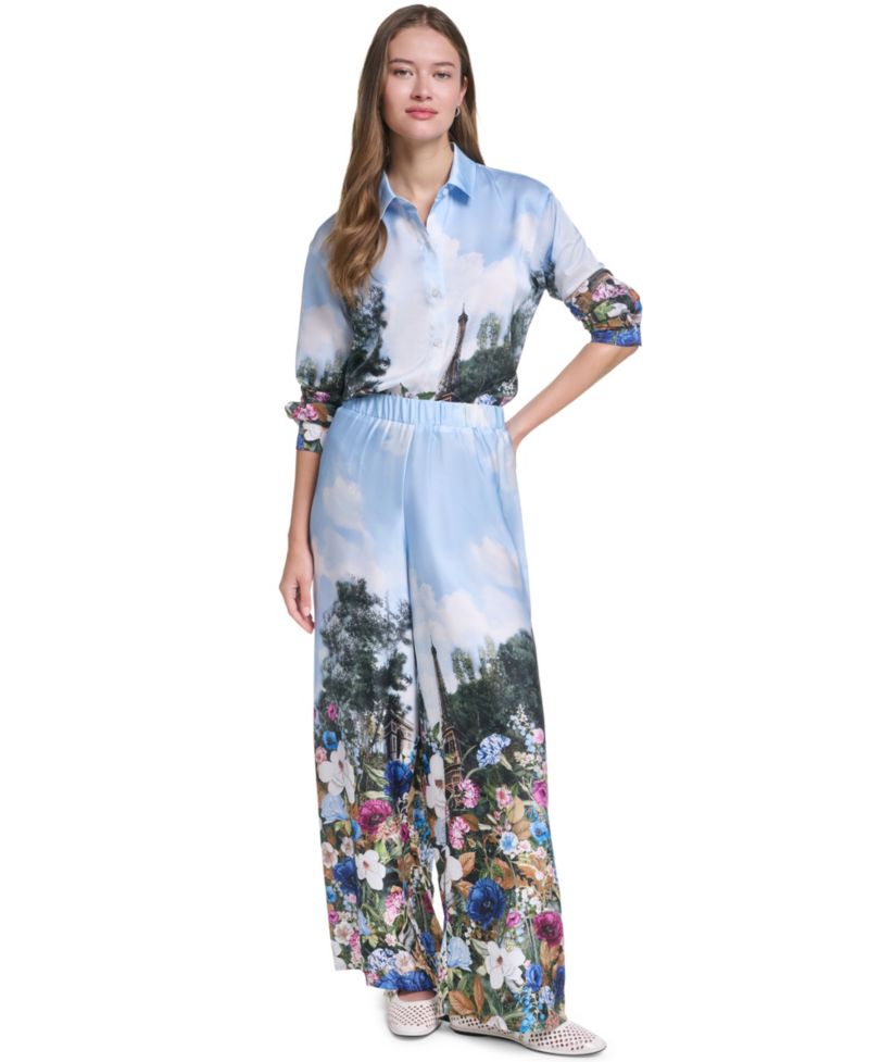 Women's Paris Scene Printed Pull-On Pants