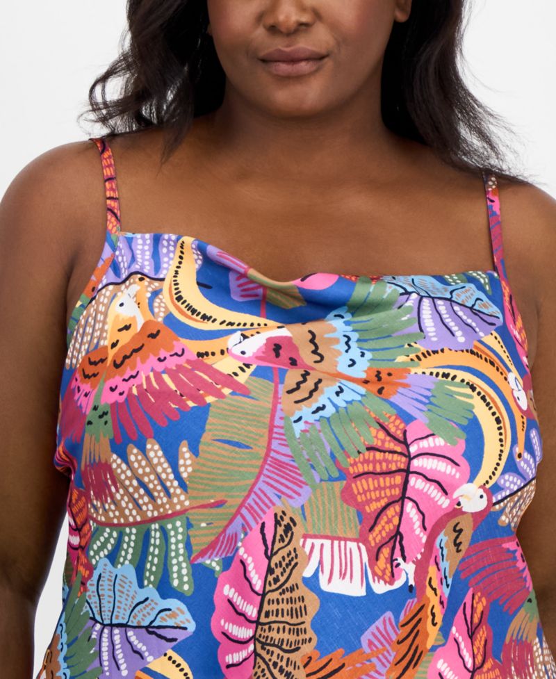 ASL Plus Size Printed Satin Draped-Neck Camisole Top