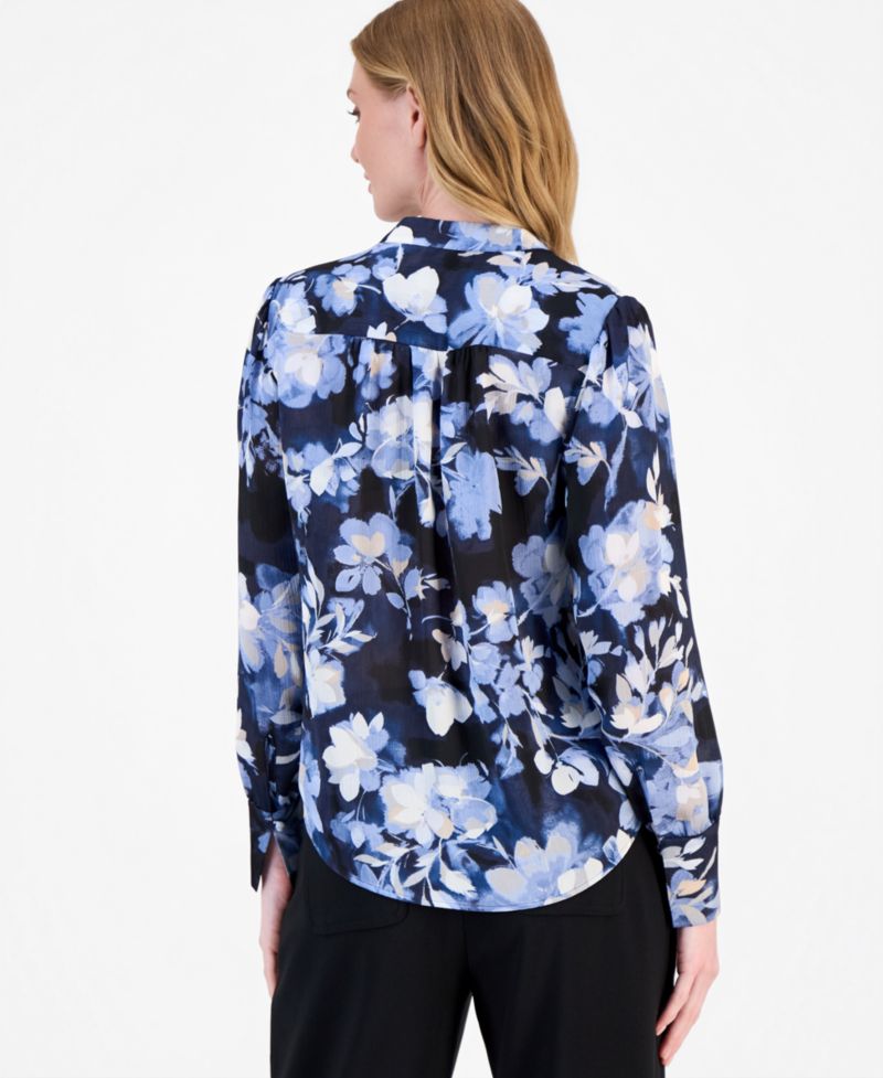 Petite V-Neck Pleated-Front Blouse